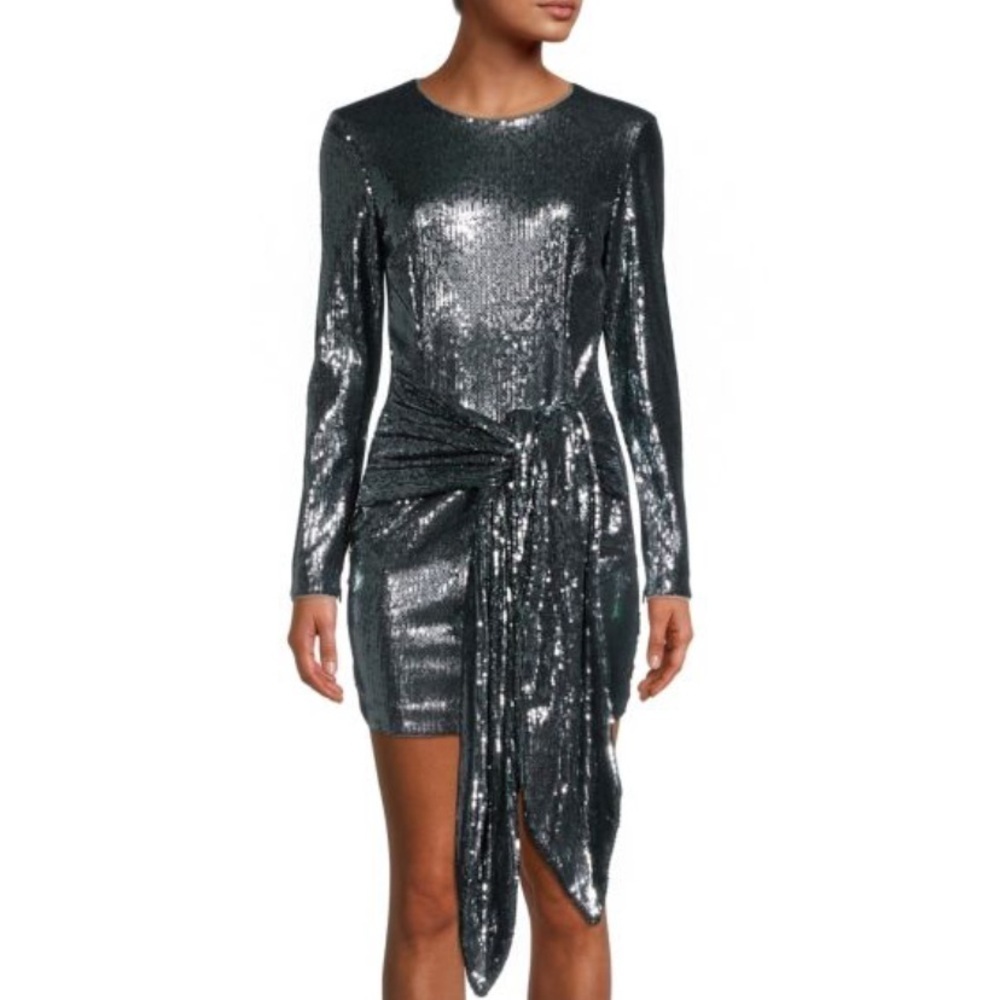 Toccin New! Gunmetal Silver Sequin Sleek Party Mini Dress